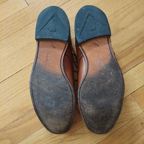 EUC Mens Allen Edmonds Leather Shoes Sanford British Tan Lace Up Size 13 E - Picture 12 of 13